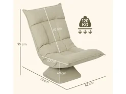 HOMCOM Bodenstuhl 360° Drehbar Bodensessel mit 5-Fach 70L x 62B x 95H cm Beige