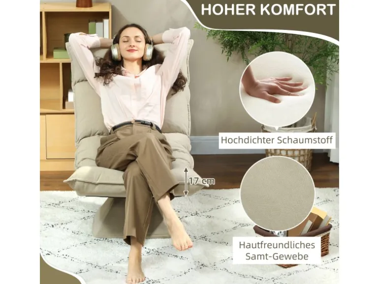 HOMCOM Bodenstuhl 360° Drehbar Bodensessel mit 5-Fach 70L x 62B x 95H cm Beige