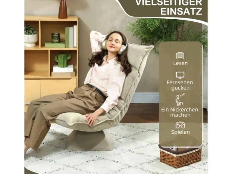 HOMCOM Bodenstuhl 360° Drehbar Bodensessel mit 5-Fach 70L x 62B x 95H cm Beige