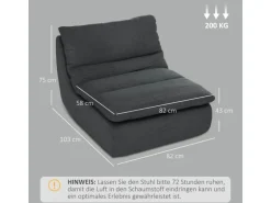 HOMCOM Bodenstuhl mit Einteiligem für Zuhause Büro 103L x 82B x 75H cm Grau