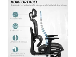 HOMCOM Bürostuhl mit Armlehne Polyester Schwarz 66L x 64B x 114-122H cm