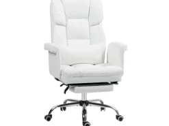 HOMCOM Bürostuhl mit Liegefunktion Kunstleder Weiß 69L x 65B x 107-115H cm