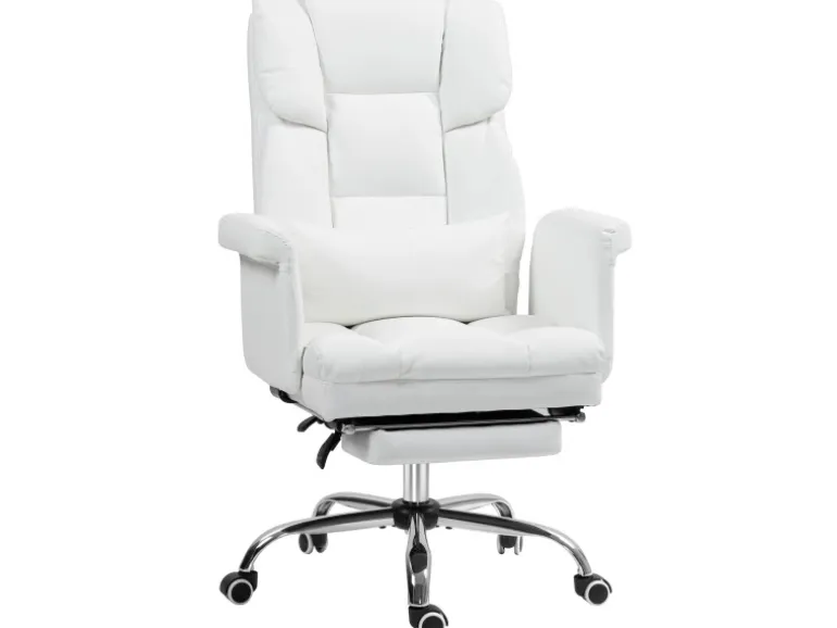 HOMCOM Bürostuhl mit Liegefunktion Kunstleder Weiß 69L x 65B x 107-115H cm