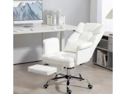 HOMCOM Bürostuhl mit Liegefunktion Kunstleder Weiß 69L x 65B x 107-115H cm