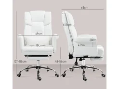HOMCOM Bürostuhl mit Liegefunktion Kunstleder Weiß 69L x 65B x 107-115H cm