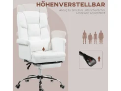 HOMCOM Bürostuhl mit Liegefunktion Kunstleder Weiß 69L x 65B x 107-115H cm