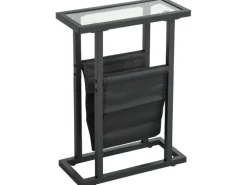 HOMCOM Couchtisch Metall Hartglas Schwarz 40L x 18B x 55,5H cm