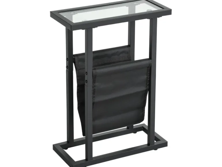 HOMCOM Couchtisch Metall Hartglas Schwarz 40L x 18B x 55,5H cm