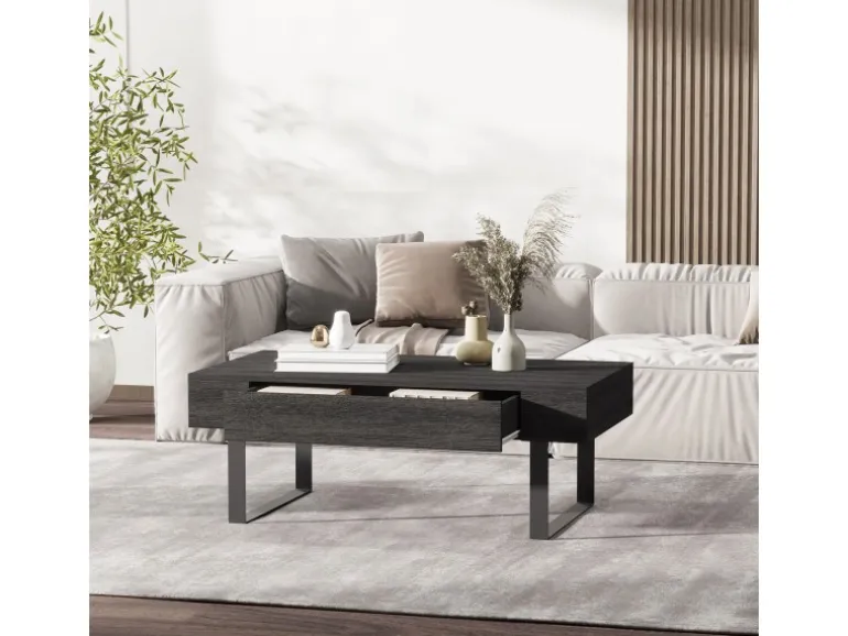 HOMCOM Couchtisch Spanplatte Eisen Dunkelgrau 110B x 60T x 40H cm