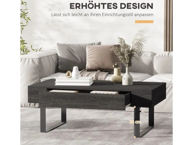 HOMCOM Couchtisch Spanplatte Eisen Dunkelgrau 110B x 60T x 40H cm