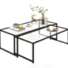 HOMCOM Couchtisch 2er-Set für Schlafzimmer Gehärtetes Glas Stahl Schwarz