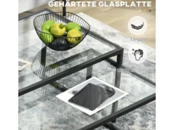 HOMCOM Couchtisch 2er-Set für Schlafzimmer Gehärtetes Glas Stahl Schwarz