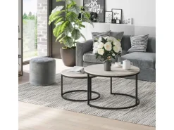 HOMCOM Couchtisch 2er-Set mit Metallgestell Stapelbar für Wohnzimmer Grau