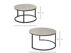HOMCOM Couchtisch 2er-Set mit Metallgestell Stapelbar für Wohnzimmer Grau
