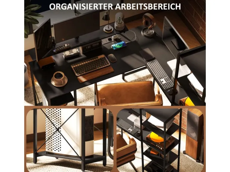 HOMCOM Eckschreibtisch Spanplatte Metall Schwarz 137L x 140B x 139,5H cm
