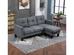 HOMCOM Ecksofa Polyester Schaumstoff 186L x 130B x 84H cm Dunkelgrau