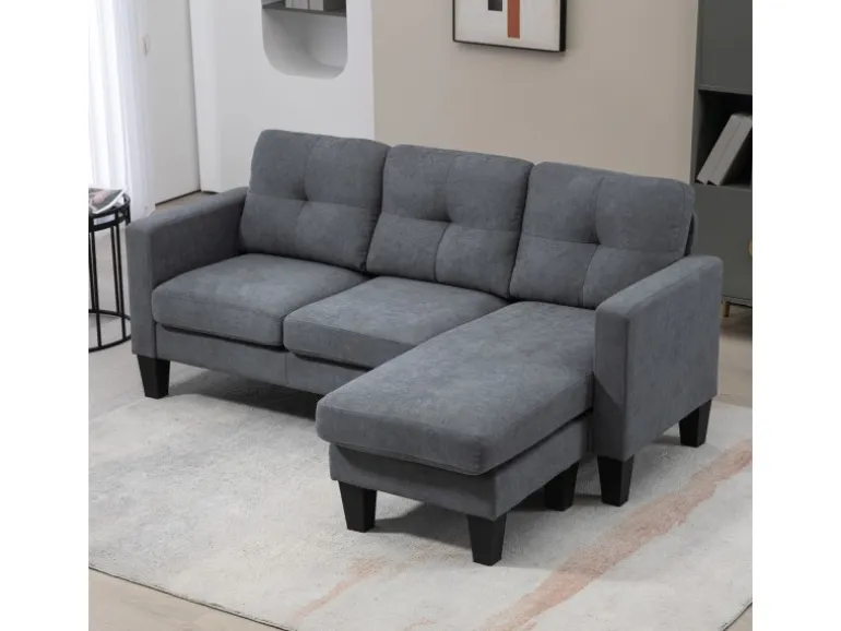 HOMCOM Ecksofa Polyester Schaumstoff 186L x 130B x 84H cm Dunkelgrau
