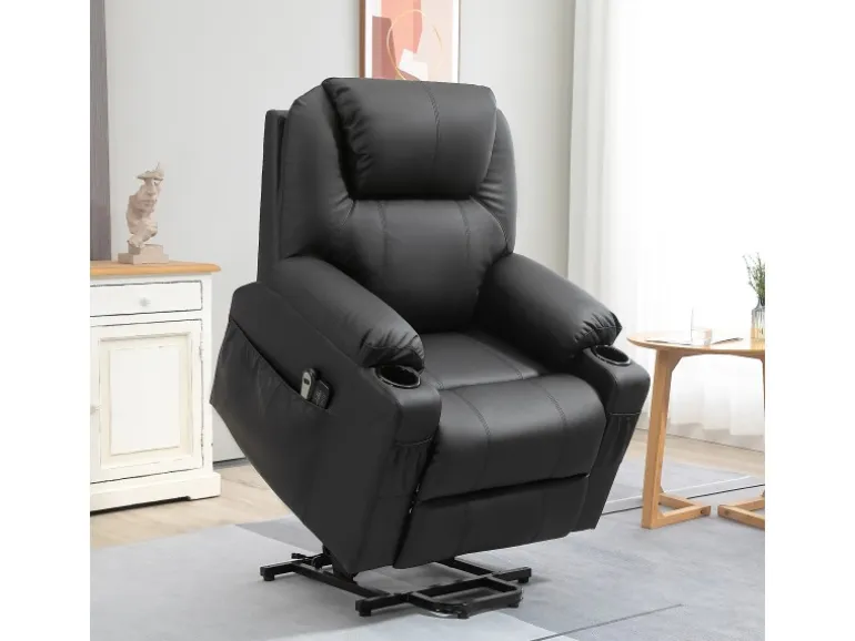 HOMCOM Elektrischer Aufstehsessel Kunstleder Stahl Schwarz 88L x 99B x 106H cm