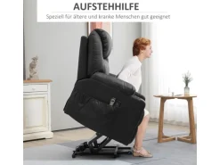 HOMCOM Elektrischer Aufstehsessel Kunstleder Stahl Schwarz 88L x 99B x 106H cm