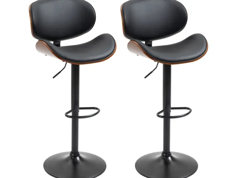 HOMCOM 2er-Set Barhocker Höhenverstellbar mit Fußstützen Schwarz 53 x 52 x 92-112cm