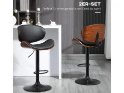 HOMCOM 2er-Set Barhocker Höhenverstellbar mit Fußstützen Schwarz 53 x 52 x 92-112cm