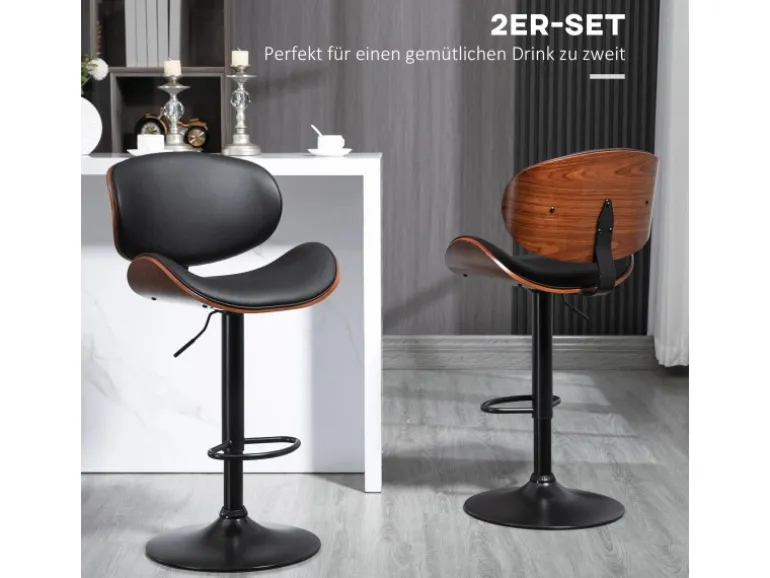 HOMCOM 2er-Set Barhocker Höhenverstellbar mit Fußstützen Schwarz 53 x 52 x 92-112cm