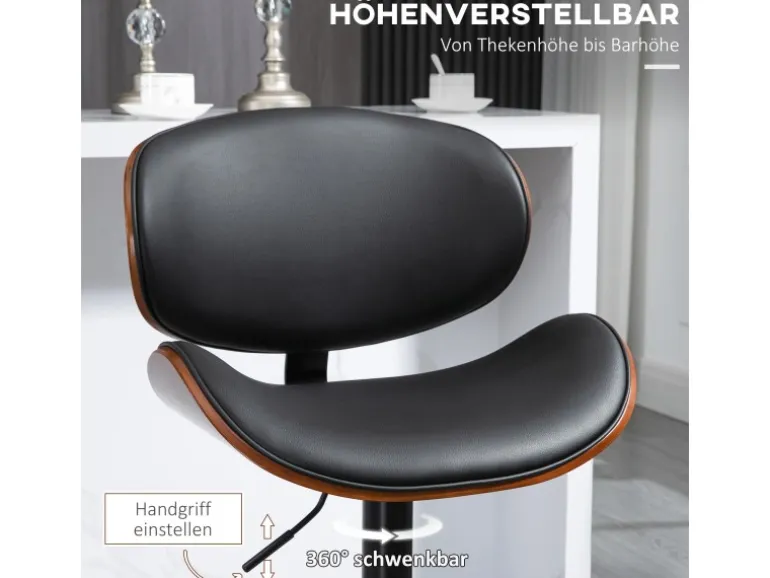 HOMCOM 2er-Set Barhocker Höhenverstellbar mit Fußstützen Schwarz 53 x 52 x 92-112cm