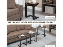 HOMCOM 3er-Set Beistelltische C-förmige mit Stahlgestell Rustikal-Braun