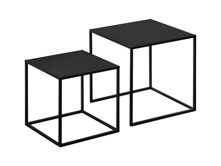HOMCOM 2er-Set Couchtisch Eckiger aus Stahlgestell bis 10 kg Belastbar Schwarz
