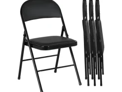 HOMCOM 4er-Set Klappstühle Tragbar mit Kissen Stahlbeine Kunstleder