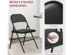 HOMCOM 4er-Set Klappstühle Tragbar mit Kissen Stahlbeine Kunstleder