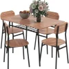 HOMCOM Essgruppe mit 4 Stühlen MDF Stahl Teak 110L x 70B x 75H cm