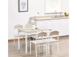 HOMCOM Essgruppe mit 4 Stühlen MDF Metall Hellgrau L100 x B63 x H76,5 cm