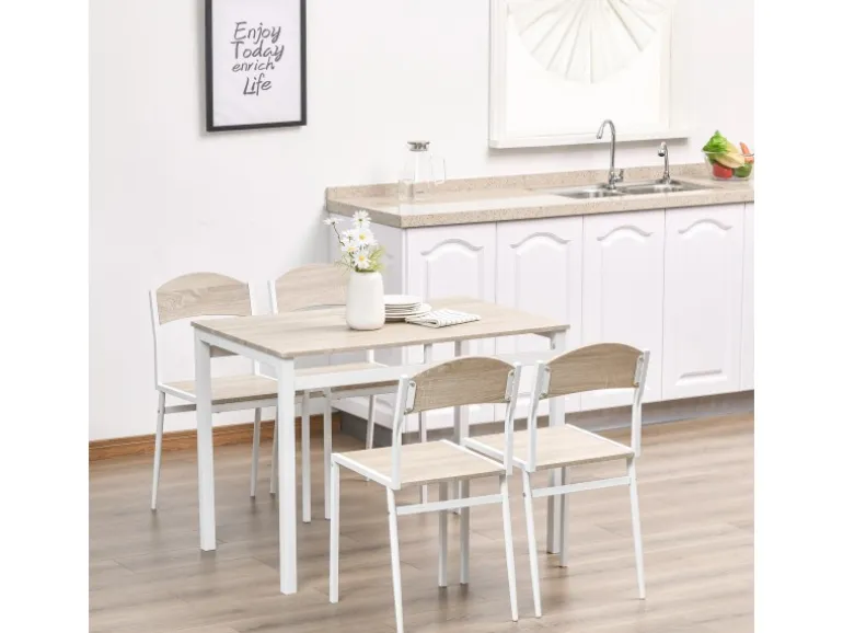 HOMCOM Essgruppe mit 4 Stühlen MDF Metall Hellgrau L100 x B63 x H76,5 cm