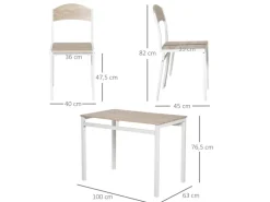 HOMCOM Essgruppe mit 4 Stühlen MDF Metall Hellgrau L100 x B63 x H76,5 cm