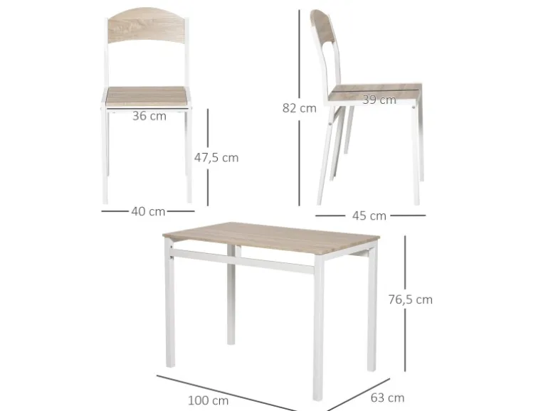 HOMCOM Essgruppe mit 4 Stühlen MDF Metall Hellgrau L100 x B63 x H76,5 cm
