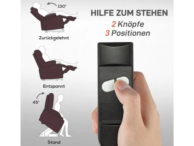HOMCOM Fernsehsessel mit Aufstehhilfe Kunstleder Schaumstoff Kaffee-Braun