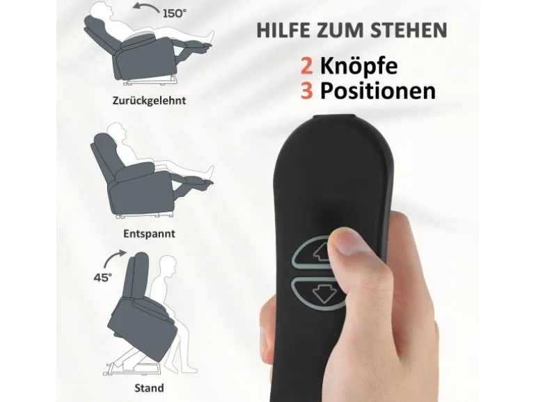 HOMCOM Fernsehsessel mit Aufstehhilfe Polyester Stahl Grau 92B x 94T x 105H cm