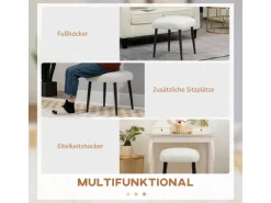 HOMCOM Fußhocker mit Kaschmir-Optik Stahlbeine Cremeweiß 42 x 42 x 47 cm