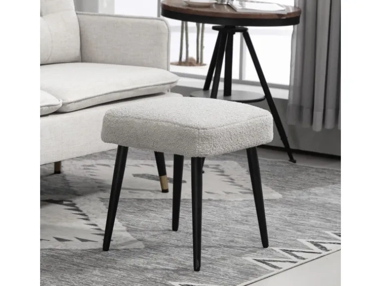 HOMCOM Fußhocker mit Kaschmir-Optik Stahlbeine Hellgrau 42 x 42 x 47 cm