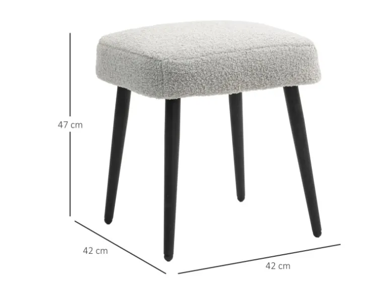HOMCOM Fußhocker mit Kaschmir-Optik Stahlbeine Hellgrau 42 x 42 x 47 cm