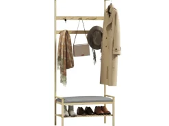 HOMCOM Garderobe mit Schuhbank Bambus Naturholz 73,5L x 34B x 171H cm