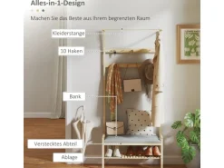 HOMCOM Garderobe mit Schuhbank Bambus Naturholz 73,5L x 34B x 171H cm