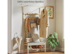 HOMCOM Garderobe mit Schuhbank Bambus Naturholz 73,5L x 34B x 171H cm