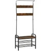 HOMCOM Garderobenständer mit 8 Haken 2 Ablagen MDF Schwarz 72 x 34 x 185 cm