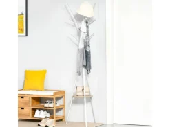 HOMCOM Garderobenständer mit 8 Haken Ablage Metall Weiß 45 x 45 x 180 cm
