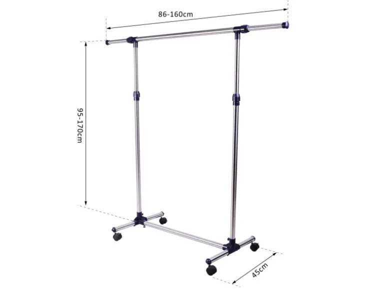 HOMCOM Garderobenständer mit Rollen Höhenverstellbar Edelstahl 86 x 45 x 95 cm