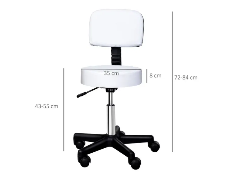 HOMCOM Höhenverstellbarer Arbeitshocker mit Lehne Drehbar Ø35 x 72-84 cm