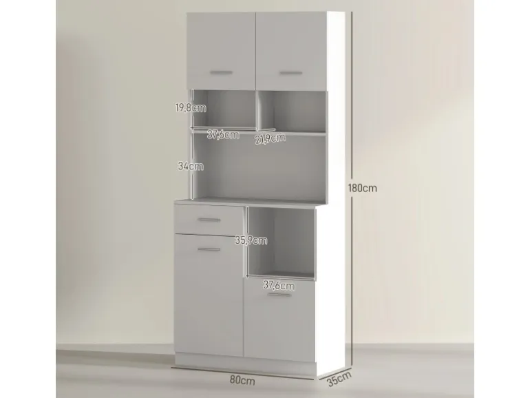 HOMCOM Küchenschrank Hochschrank MDF Weiß 80L x 35B x 180H cm