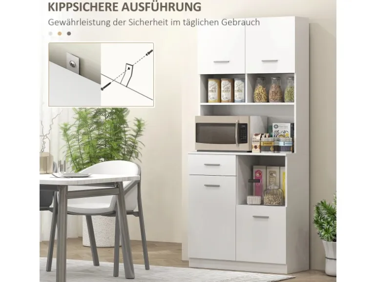 HOMCOM Küchenschrank Hochschrank MDF Weiß 80L x 35B x 180H cm